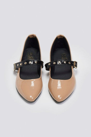 Mary Janes λουστρίνι με τρουκς ESTIL - Nude - thefashionproject.gr - Estil