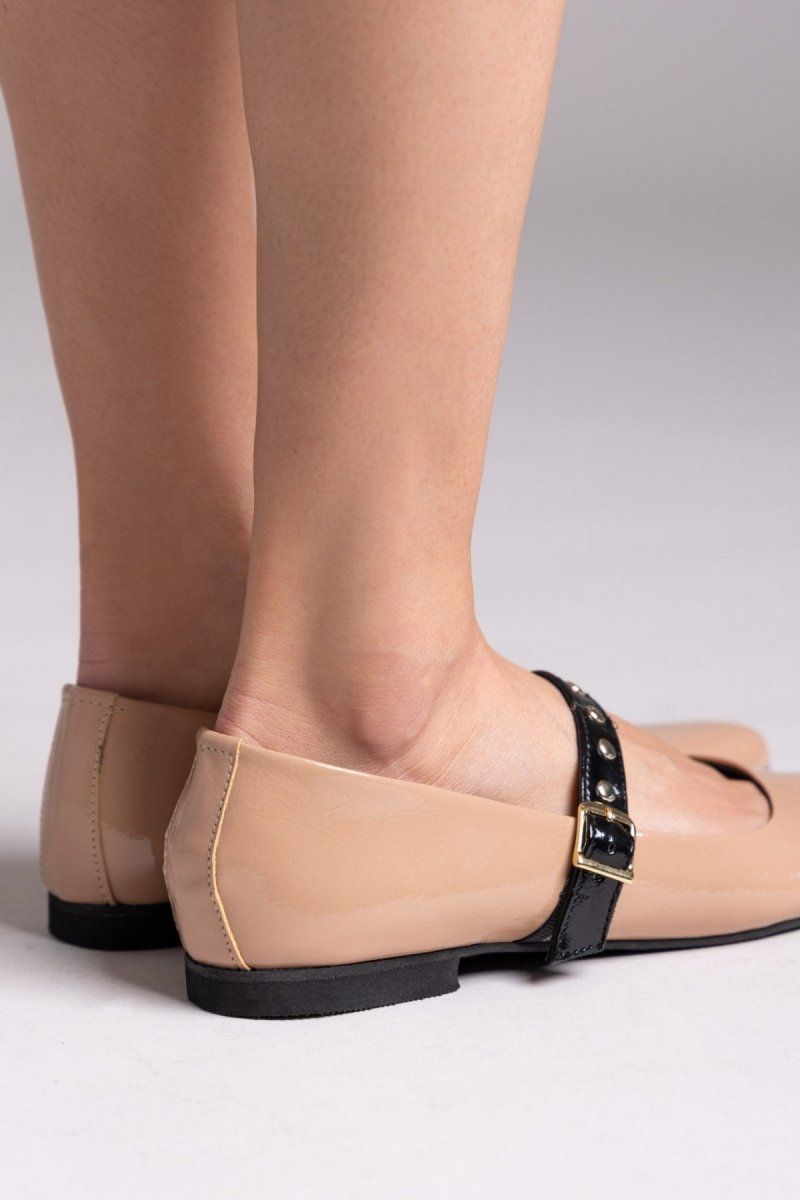 Mary Janes λουστρίνι με τρουκς ESTIL - Nude - thefashionproject.gr - Estil