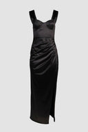 The Fashion Project - Maxi Satin Dress Side Slit - Black Satin