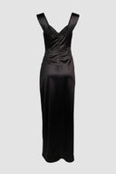 The Fashion Project - Maxi Satin Dress Side Slit - Black Satin