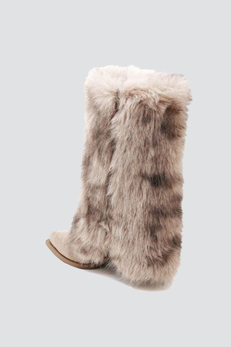 Mid Calf Cowboy Boots Block Heel - Taupe Suede - thefashionproject.gr - MARQUIIZ