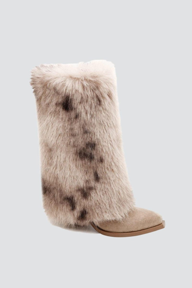Mid Calf Cowboy Boots Block Heel - Taupe Suede - thefashionproject.gr - MARQUIIZ