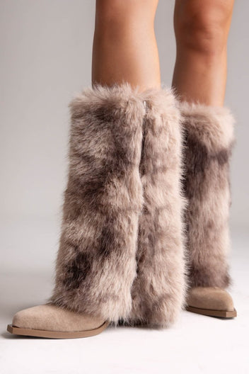 Mid Calf Cowboy Boots Block Heel - Taupe Suede - thefashionproject.gr - MARQUIIZ