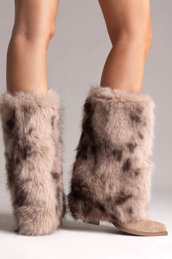 Mid Calf Cowboy Boots Block Heel - Taupe Suede - thefashionproject.gr - MARQUIIZ
