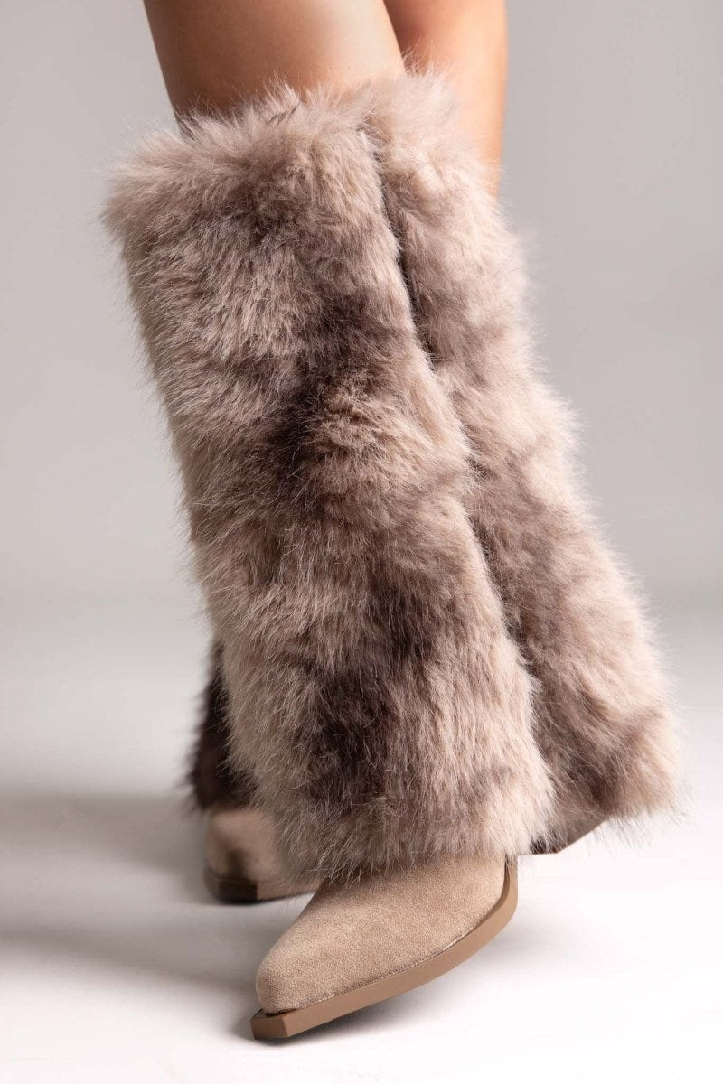 Mid Calf Cowboy Boots Block Heel - Taupe Suede - thefashionproject.gr - MARQUIIZ