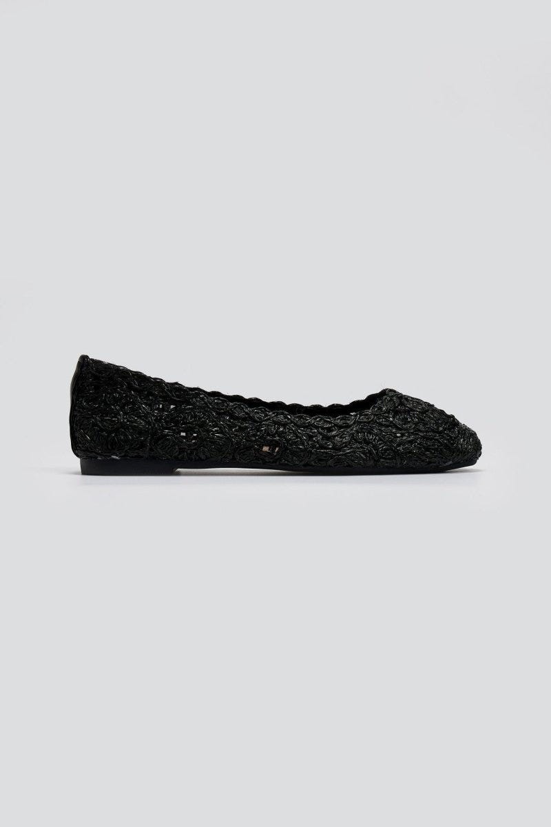 Μπαλαρίνες από ψάθα με σχέδιο ERYNN - Μαύρο - thefashionproject.gr - ERYNN