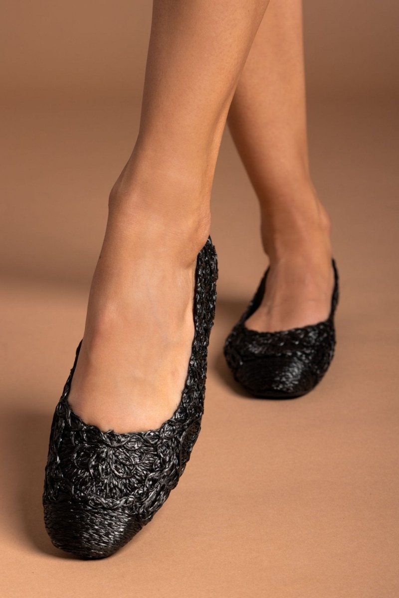 Μπαλαρίνες από ψάθα με σχέδιο ERYNN - Μαύρο - thefashionproject.gr - ERYNN