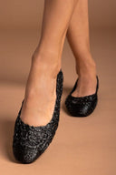 Μπαλαρίνες από ψάθα με σχέδιο ERYNN - Μαύρο - thefashionproject.gr - ERYNN