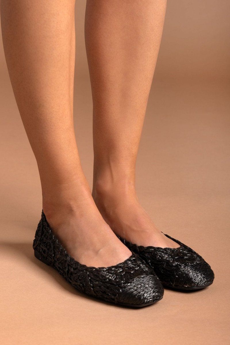 Μπαλαρίνες από ψάθα με σχέδιο ERYNN - Μαύρο - thefashionproject.gr - ERYNN