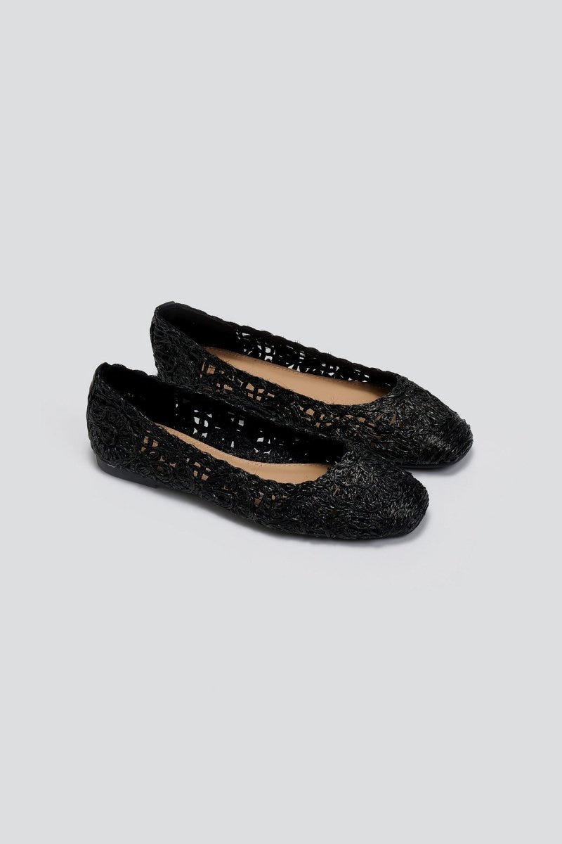 Μπαλαρίνες από ψάθα με σχέδιο ERYNN - Μαύρο - thefashionproject.gr - ERYNN