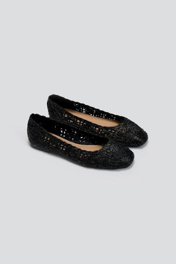 Μπαλαρίνες από ψάθα με σχέδιο ERYNN - Μαύρο - thefashionproject.gr - ERYNN