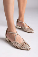 Μπαλαρίνες δερμάτινες μυτερές με πλεκτό σχέδιο Gioseppo - Χρυσό - thefashionproject.gr - GIOSEPPO