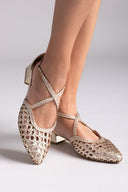 Μπαλαρίνες δερμάτινες μυτερές με πλεκτό σχέδιο Gioseppo - Χρυσό - thefashionproject.gr - GIOSEPPO