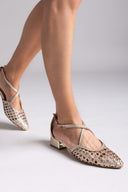 Μπαλαρίνες δερμάτινες μυτερές με πλεκτό σχέδιο Gioseppo - Χρυσό - thefashionproject.gr - GIOSEPPO