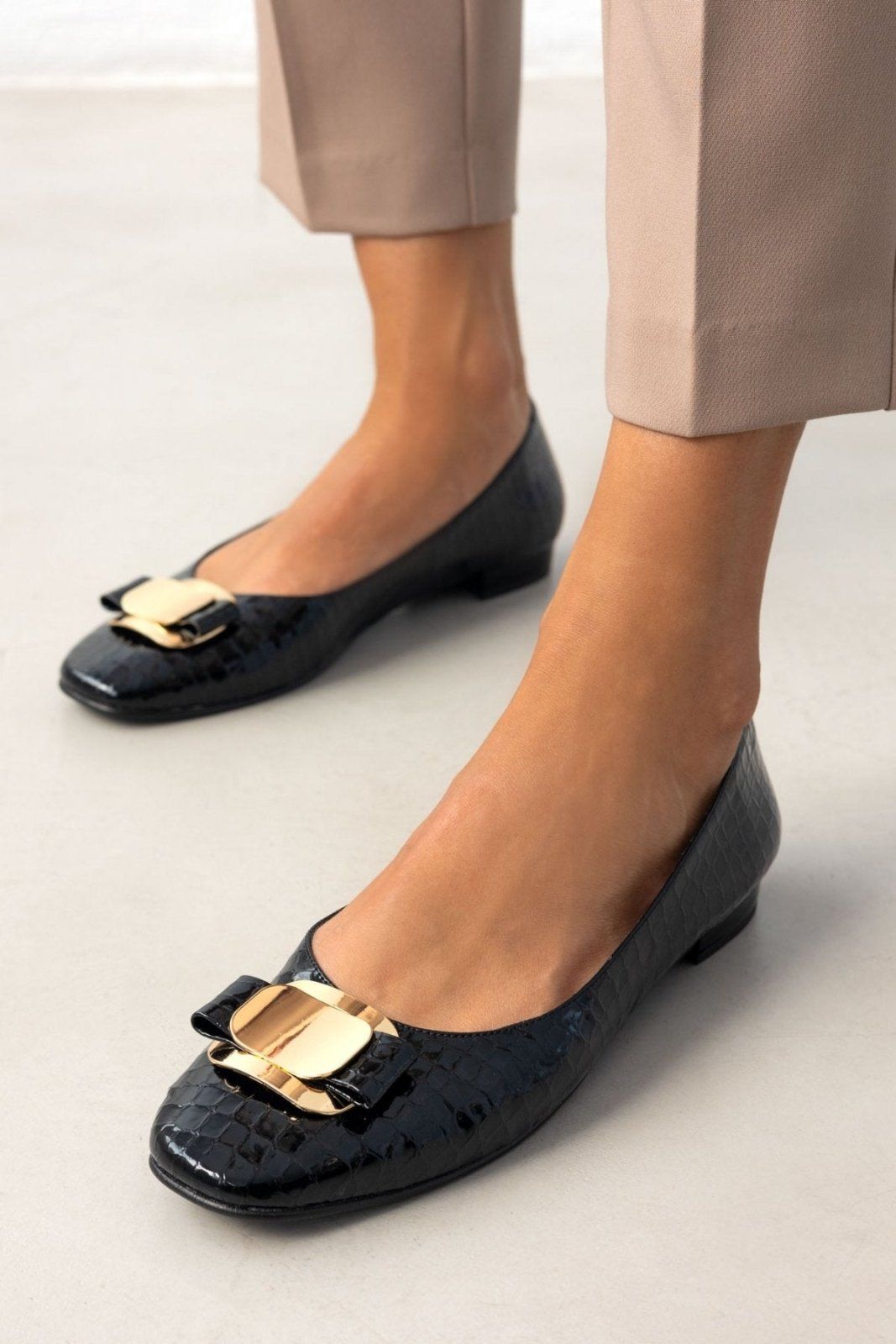 Μπαλαρίνες λουστρίνι κροκό TFP - Μαύρο - thefashionproject.gr - TFP