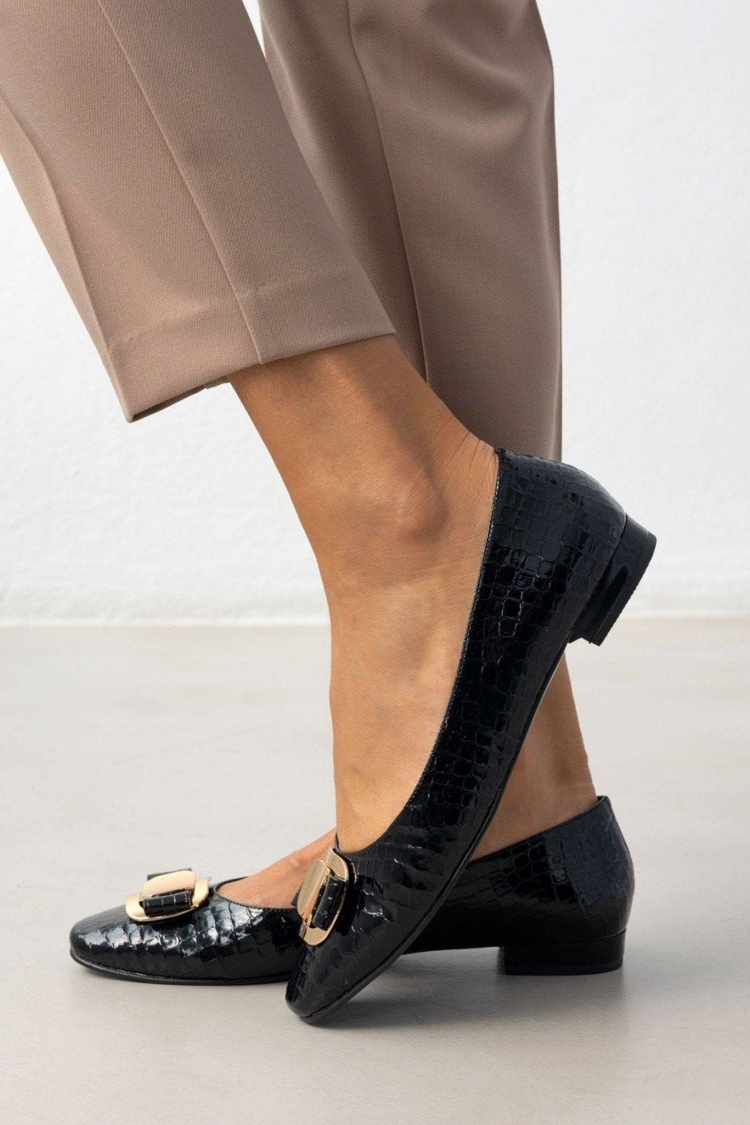 Μπαλαρίνες λουστρίνι κροκό TFP - Μαύρο - thefashionproject.gr - TFP