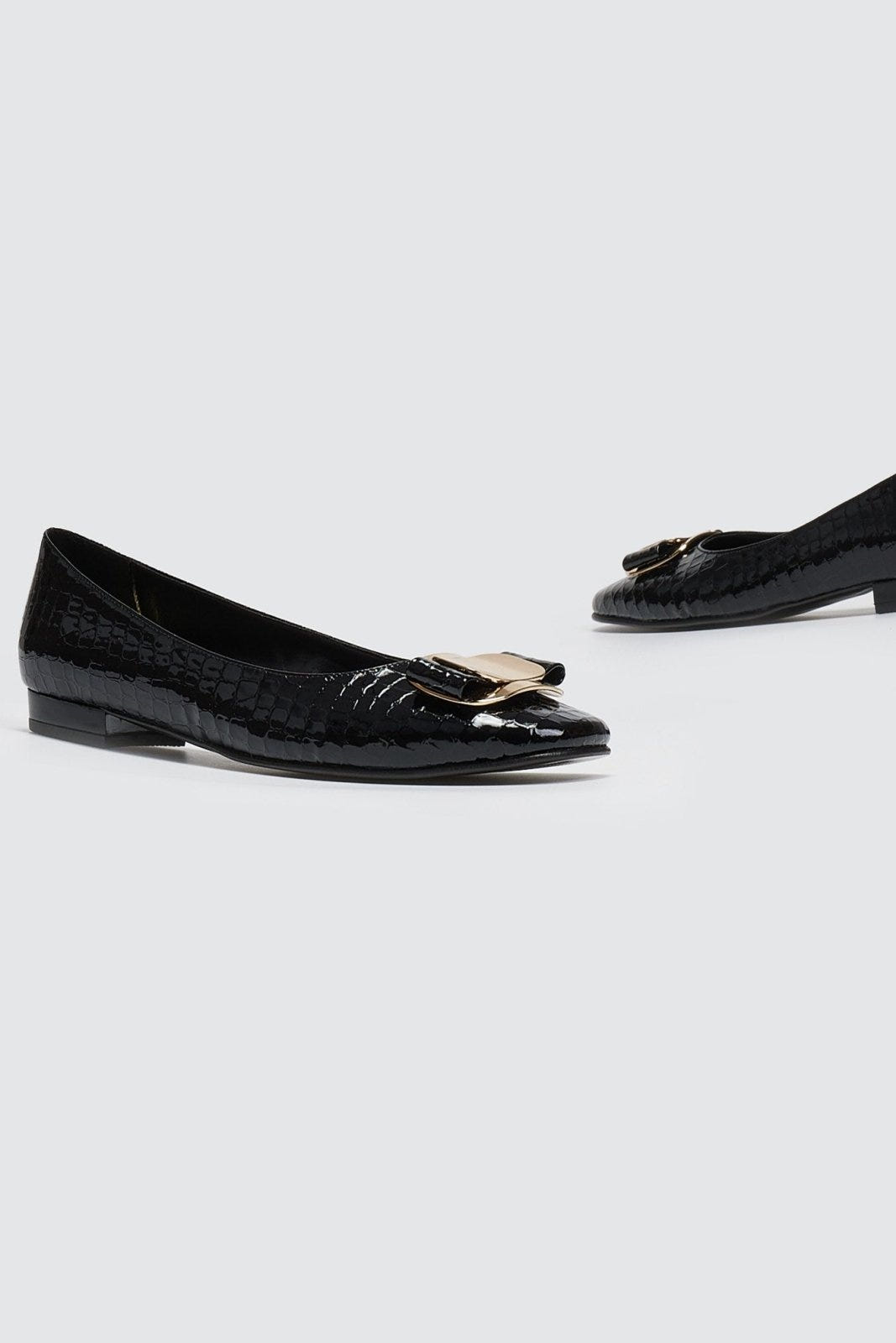 Μπαλαρίνες λουστρίνι κροκό TFP - Μαύρο - thefashionproject.gr - TFP