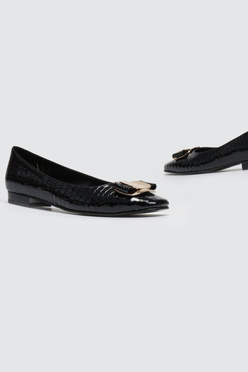Μπαλαρίνες λουστρίνι κροκό TFP - Μαύρο - thefashionproject.gr - TFP