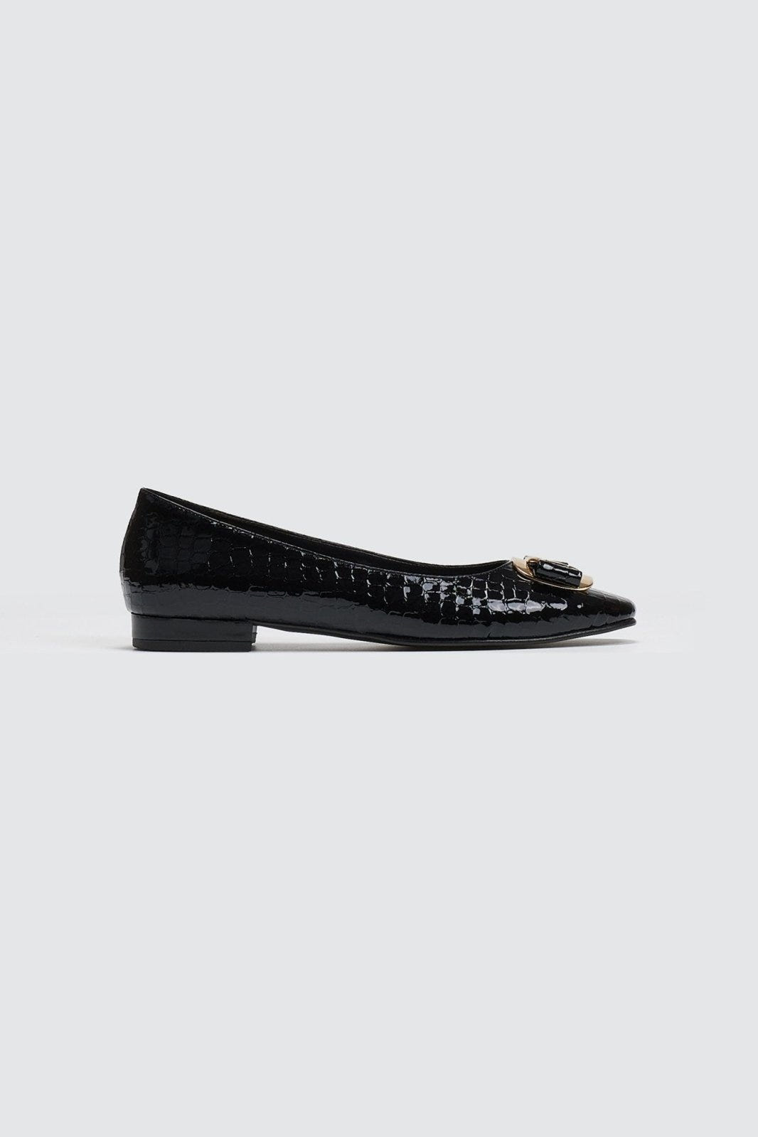 Μπαλαρίνες λουστρίνι κροκό TFP - Μαύρο - thefashionproject.gr - TFP