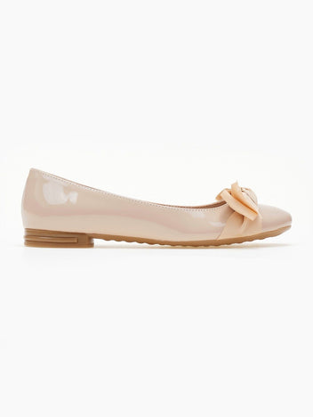 Μπαλαρίνες λουστρίνι με φιόγκο Estil - Nude - thefashionproject.gr - Estil