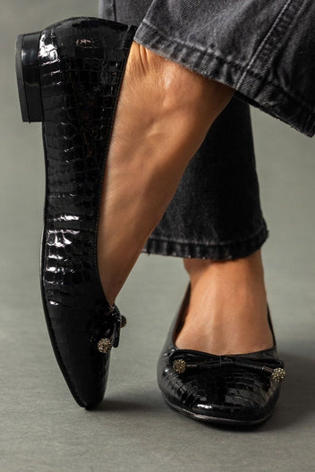Μπαλαρίνες λουστρίνι με pattern TFP - Μαύρο - thefashionproject.gr - TFP
