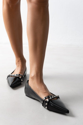 Μπαλαρίνες λουστρίνι μυτερές ERYNN - Μαύρο - thefashionproject.gr - ERYNN