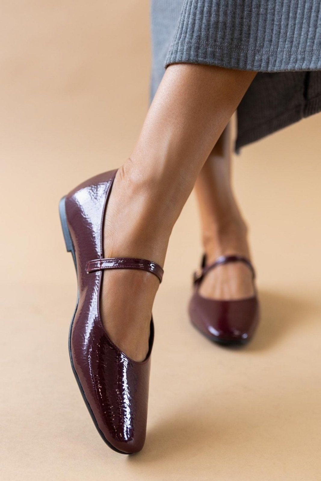 Μπαλαρίνες λουστρίνι TFP - Μπορντό - thefashionproject.gr - TFP