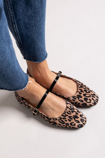 Μπαλαρίνες Mary Jane σατέν με print TFP - Leopard - thefashionproject.gr - TFP