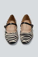 Μπαλαρίνες Mary Jane σατέν με print TFP - Μπεζ/Μαύρο - thefashionproject.gr - TFP