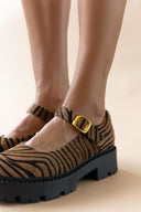 Μπαλαρίνες Mary Janes chunky από συνθετικό ponyskin TFP - Μαύρο/Μπεζ - thefashionproject.gr - TFP