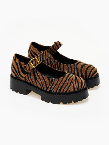 Μπαλαρίνες Mary Janes chunky από συνθετικό ponyskin TFP - Μαύρο/Μπεζ - thefashionproject.gr - TFP