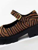 Μπαλαρίνες Mary Janes chunky από συνθετικό ponyskin TFP - Μαύρο/Μπεζ - thefashionproject.gr - TFP