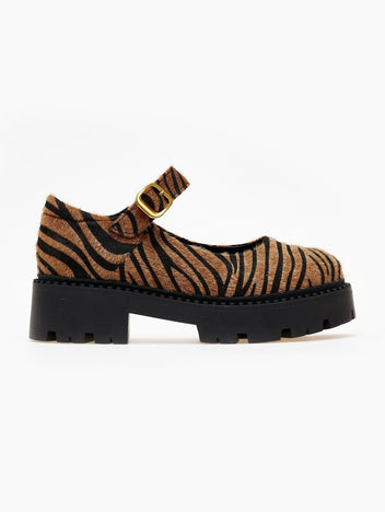 Μπαλαρίνες Mary Janes chunky από συνθετικό ponyskin TFP - Μαύρο/Μπεζ - thefashionproject.gr - TFP