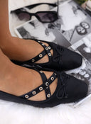 Μπαλαρίνες με crossover λουράκια - Μαύρο - thefashionproject.gr - The Fashion Project