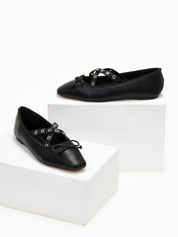 Μπαλαρίνες με crossover λουράκια - Μαύρο - thefashionproject.gr - The Fashion Project
