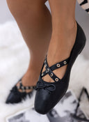 Μπαλαρίνες με crossover λουράκια - Μαύρο - thefashionproject.gr - The Fashion Project