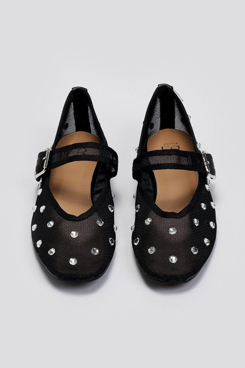 Μπαλαρίνες με διαφάνεια και στρας ERYNN - Μαύρο - thefashionproject.gr - ERYNN