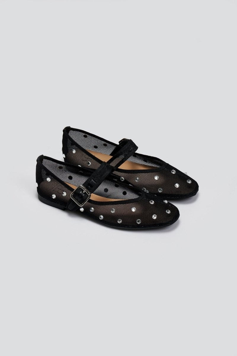 Μπαλαρίνες με διαφάνεια και στρας ERYNN - Μαύρο - thefashionproject.gr - ERYNN
