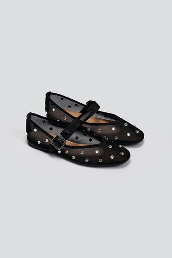 Μπαλαρίνες με διαφάνεια και στρας ERYNN - Μαύρο - thefashionproject.gr - ERYNN