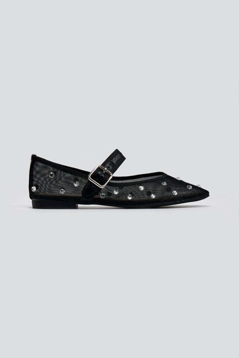 Μπαλαρίνες με διαφάνεια και στρας ERYNN - Μαύρο - thefashionproject.gr - ERYNN