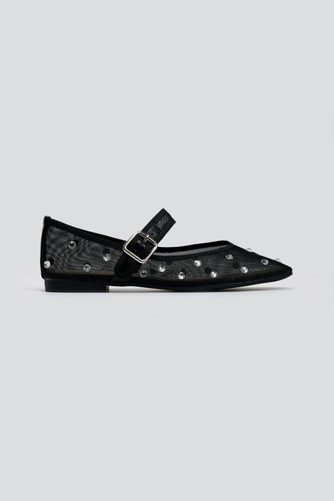 Transparent Rhinestone Ballerinas - Black