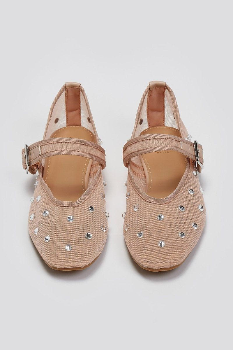 Μπαλαρίνες με διαφάνεια και στρας ERYNN - Μπεζ - thefashionproject.gr - ERYNN