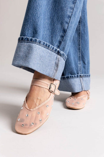 Μπαλαρίνες με διαφάνεια και στρας ERYNN - Μπεζ - thefashionproject.gr - ERYNN