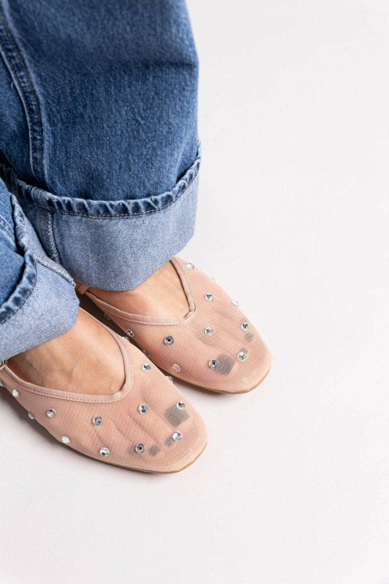 Μπαλαρίνες με διαφάνεια και στρας ERYNN - Μπεζ - thefashionproject.gr - ERYNN