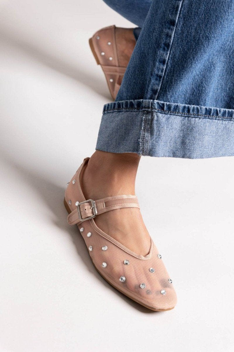 Μπαλαρίνες με διαφάνεια και στρας ERYNN - Μπεζ - thefashionproject.gr - ERYNN
