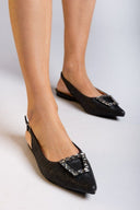Μπαλαρίνες μυτερές από ψάθα με πέτρες ERYNN - Μαύρο - thefashionproject.gr - ERYNN