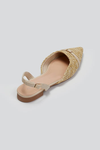 Μπαλαρίνες μυτερές από ψάθα - Μπεζ - thefashionproject.gr - MARQUIIZ