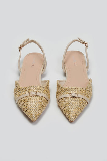 Μπαλαρίνες μυτερές από ψάθα - Μπεζ - thefashionproject.gr - MARQUIIZ