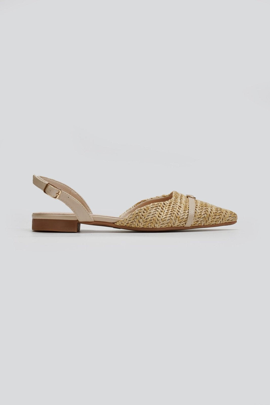 Μπαλαρίνες μυτερές από ψάθα - Μπεζ - thefashionproject.gr - MARQUIIZ