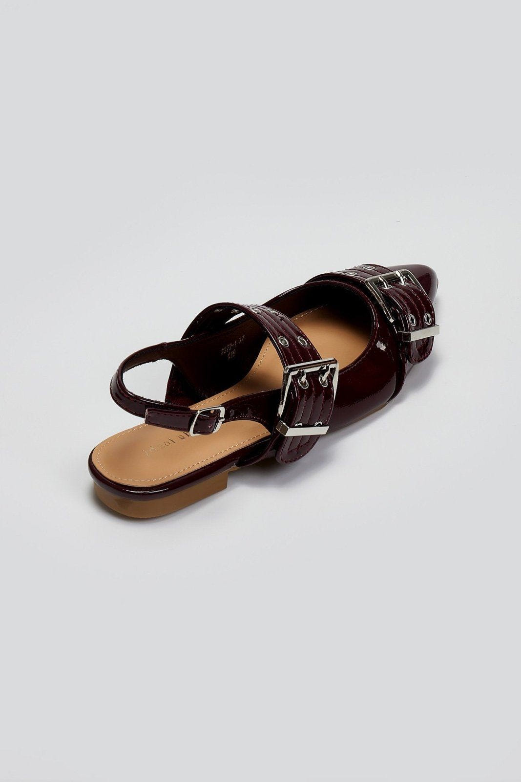 Μπαλαρίνες μυτερές λουστρίνι με τοκάδες - Burgundy - thefashionproject.gr - Ideal shoes